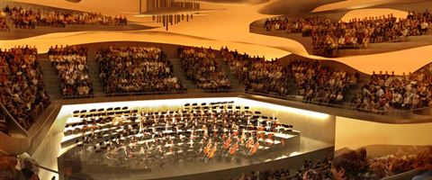 Vue aérienne du chantier de la Philharmonie de Paris